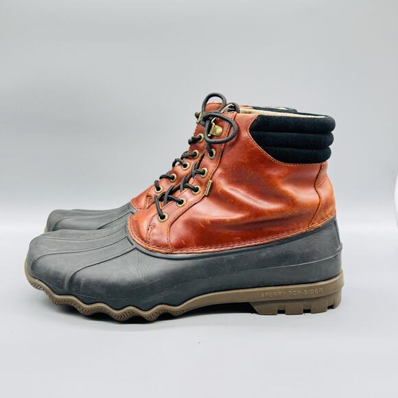 Sperry Boots Mens 11 Brown Leather Top Sider Duck Snow Ankle Lace Up Waterproof